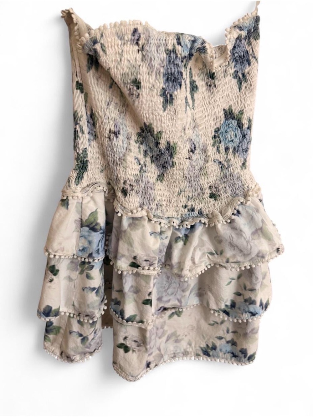 Princess Polly Floral Smocked Mini Dress in Cream and Blue